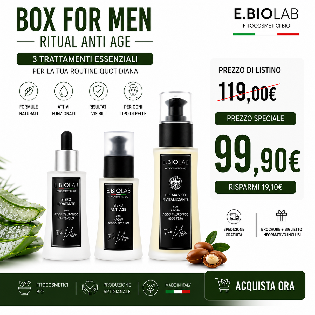 FOR MEN Complete Anti-Age Ritual Crema Viso + SieroLitft + Siero Idratante